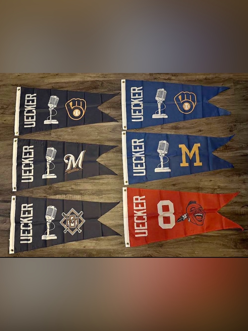 Bob Uecker Milwaukee Brewers Flag Banner Pennant Set of 6